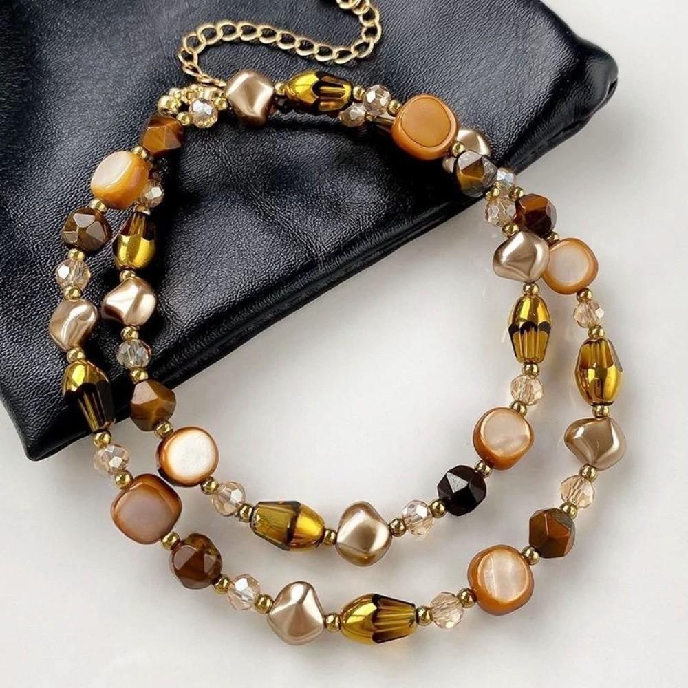 Handmade Necklace Beaded Sweater Chain Vintage Caramel Necklace  Jewelry Gift