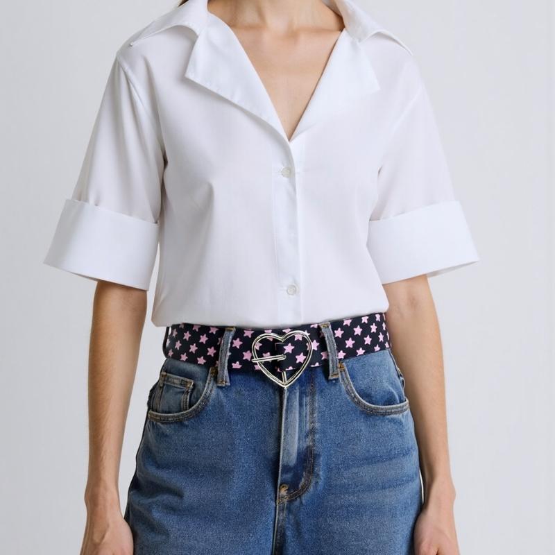Stylish Star Embellished Heart Clasp PU Belt Decoratvie Waistband for Casual and Formal Outfits 4 Color Option