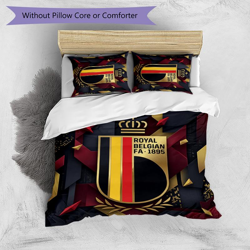 Belgium Football Printed Bedding 3 Piece Set Cozy Breathable Bed Cover Set As Housewarming Holiday Gift