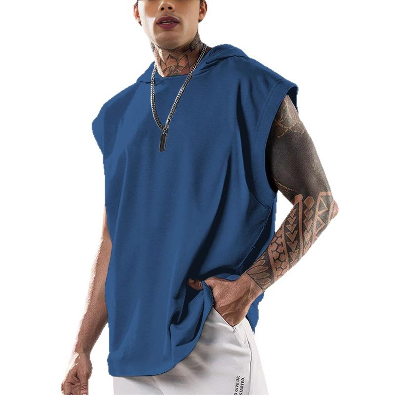 Mens High Quality American Style Loose Hooded Sleeveless Fitness Sports Tank Top