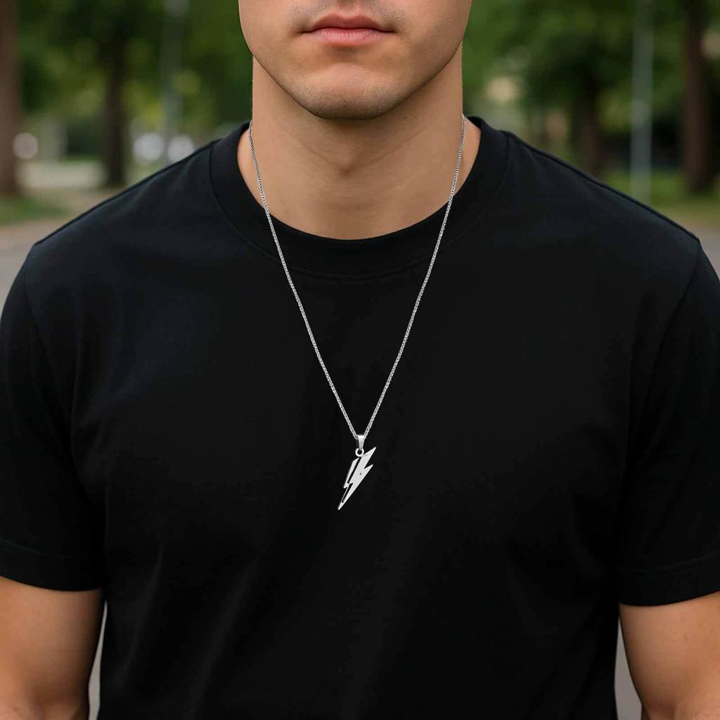 Vnox Stainless Steel Lightning Pendant Necklace, 60cm Box Chain with Lobster Clasp, Punk Waterproof Jewelry Gift for Men Women
