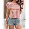 GMXIA Women's European and American Geometric Pattern Round Neck Short-sleeved Shirt Top