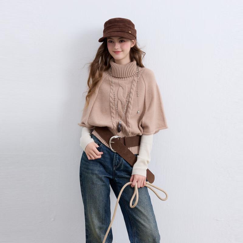 Anti-static Cable Knit High-Neck Poncho Sweater