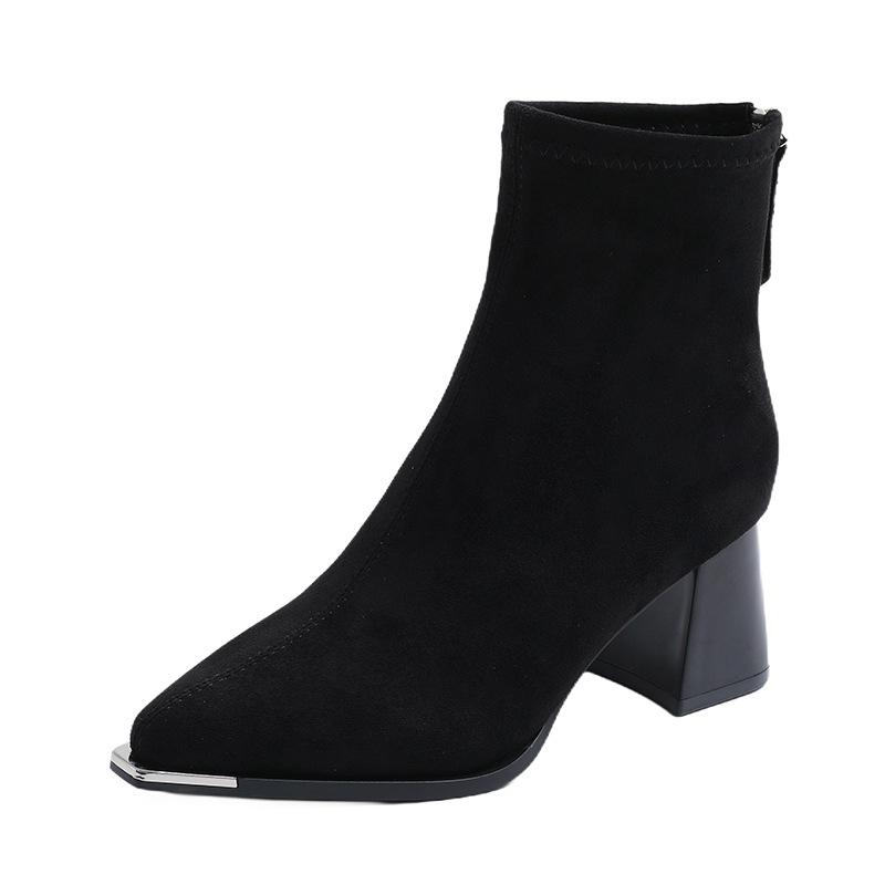 Winter Women Faux Suede Thick Heel Ankle Boots Fashion Pointed Toe Mordern Short Booties Street Style Party Stripper Female Shoe