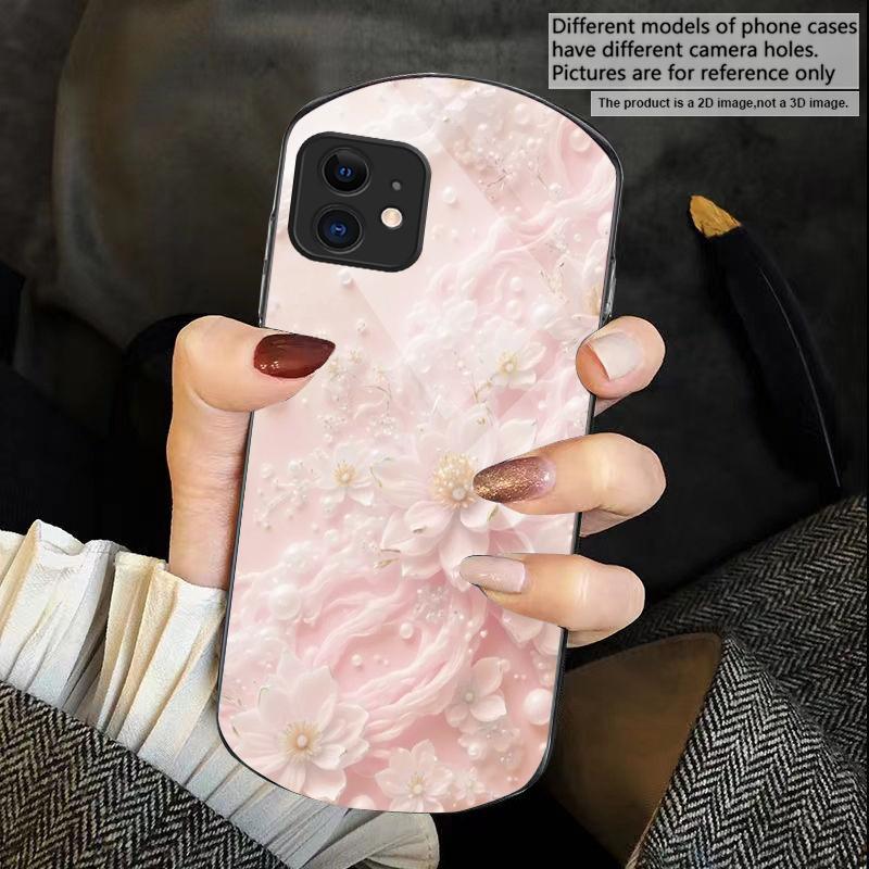 Schöne weiße Blumen Für iPhone 17 Air 16 15 14 Pro 13 Plus 12 mini 11 Pro Max XR X 7 8 Elliptische gehärtete Glas Handyhülle