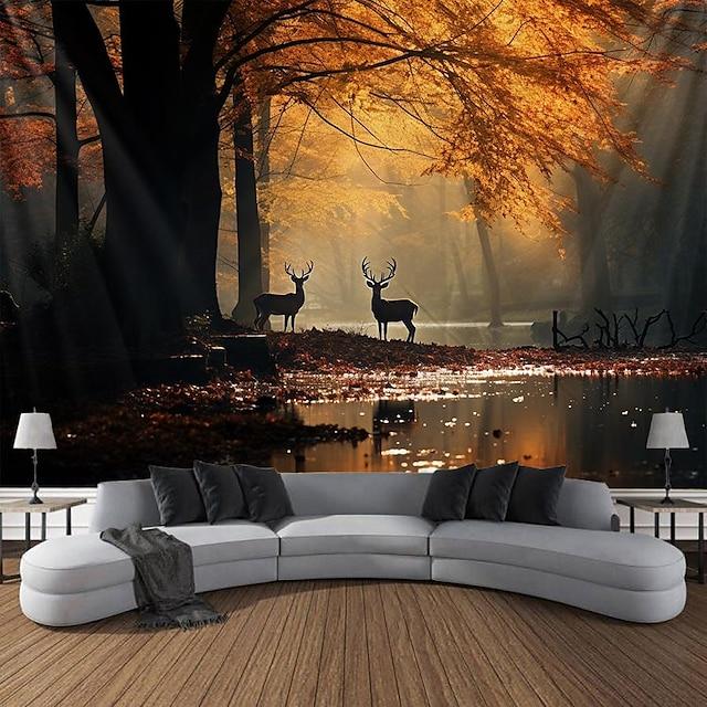 Tapestry wall art depicting a deer in an autumn forest 75x100 чёрный