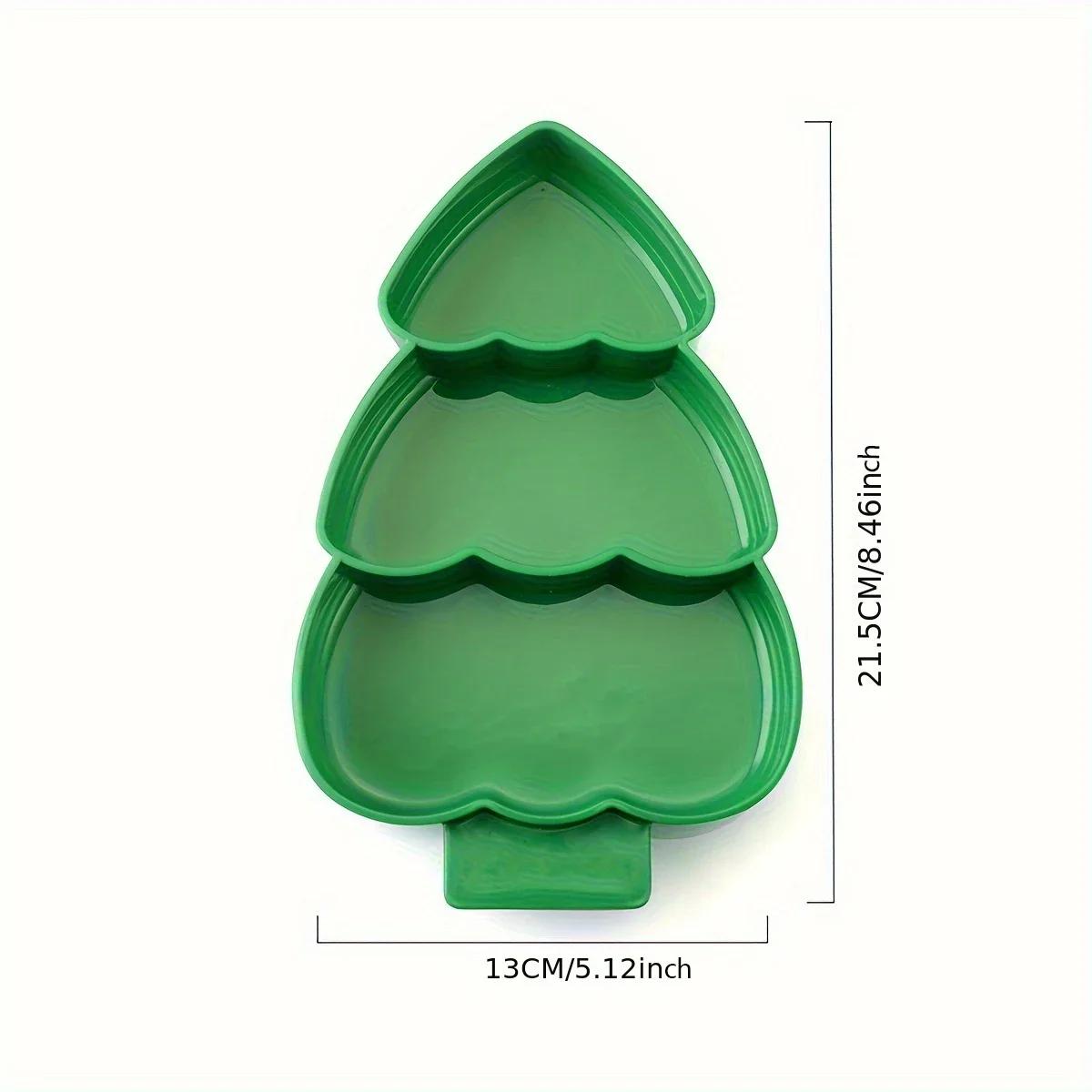 1pc-Christmas Tree Grid Plate, Food Grade Household Restaurant, High-value Complementary Food Grid Tableware Plate зелёный