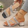 Summer New Women Sandals Rhinestones Open Toe High Heels Shoes for Women Trend Sandals Medium Heel Thick Heel Slippers Women