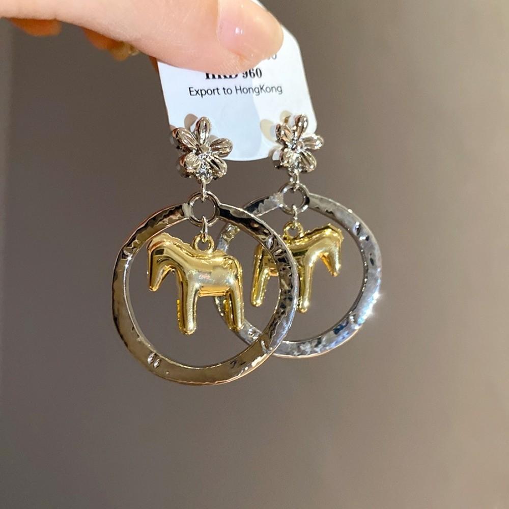 Fashion Jewelry Chinese Style Pony Earrings Hollow Rocking Pony Red Drop Earrings New Year Gift