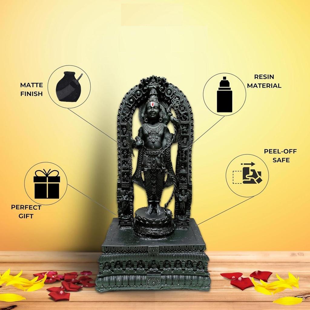 'Lord Ram Lalla Idol' Black Marble Dust and Resin Figurine Idol Statue | Shri Ram Murti Showpiece for Mandir Home Decor (Height 9 Inches)