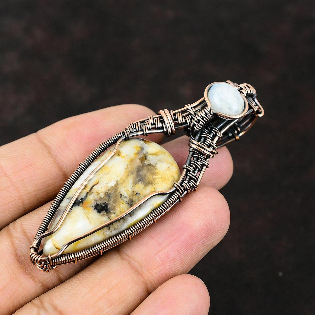 Plume Agate Copper Wire Wrapped Pendant Moonstone Copper Jewelry Handmade Gemstone Pendant Moonstone Pendant Designer Jewelry Gift For Mom