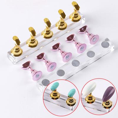 5pcs/Set Nail Practice Base Fake Nails Showing Stand Clay Finished Nail Art Finger Rest Nail Tip Seat Magnetic Nail Holder