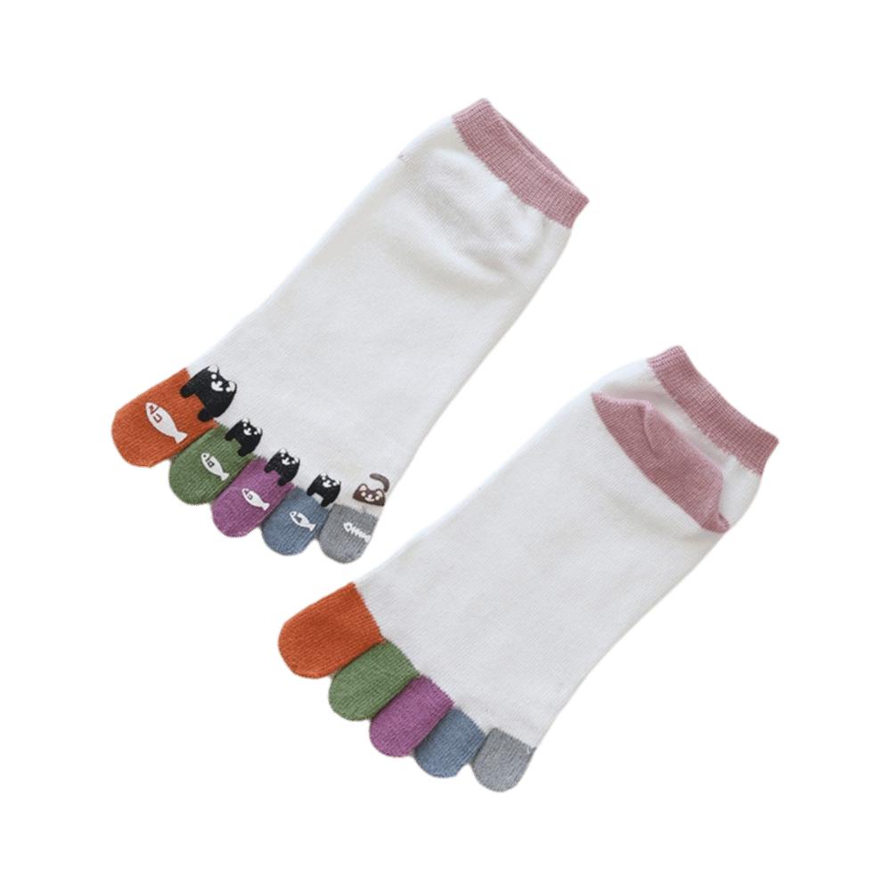 Breathable Tabi Toe Socks Funny Cat Pattern Seperated Toe Socks Athletic Ankle Socks  Casual Use
