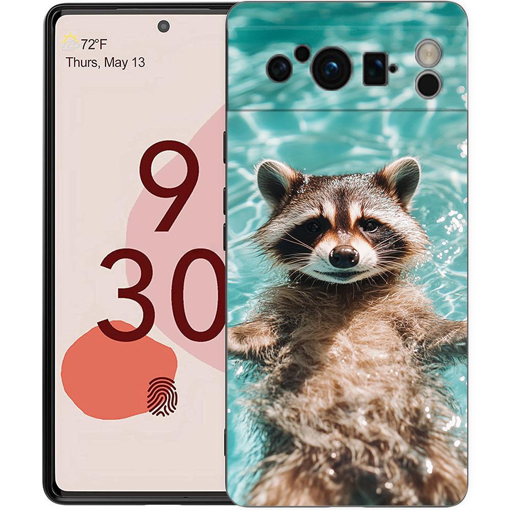 Luxury Phone Case For Google Pixel 10 9 8 9A 8A 7 7A 6 Pro XL 6A 5G Black Soft Back TPU Cover Raccoon