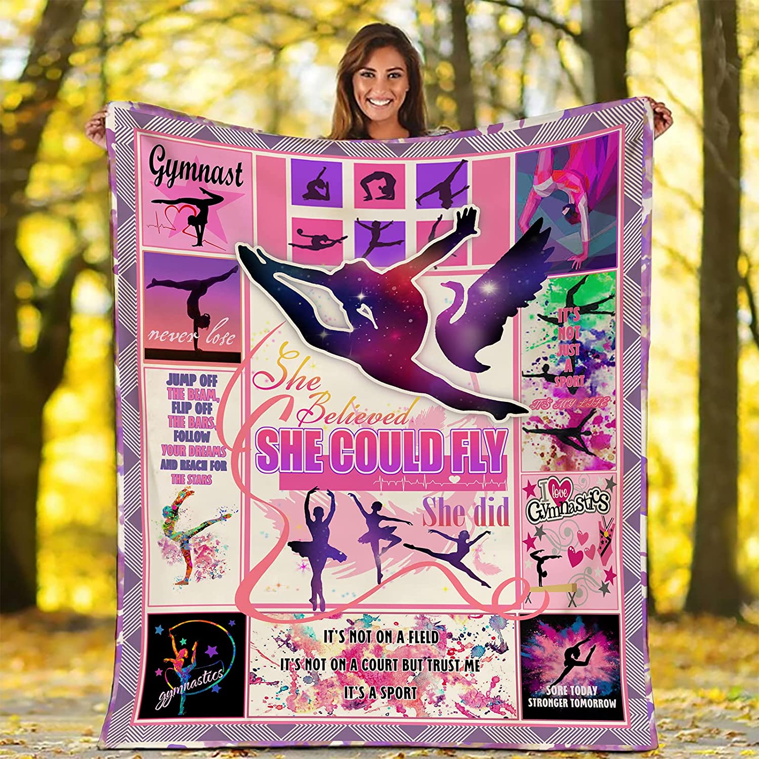 

Fleece Blanket I Love Gymnastics Warm Soft Blanket for All Season Lightweight Microfiber Flannel Blankets for Couch Bed Sofa 75x90cm