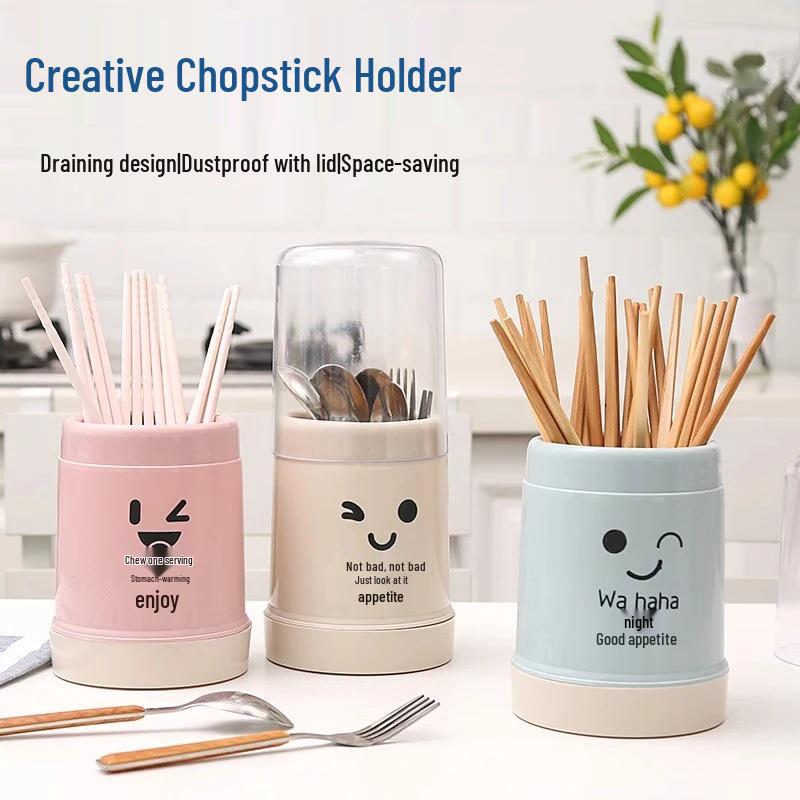 

Dustproof Chopstick & Cutlery Storage Basket with Draining Tray Pink - Single Pack