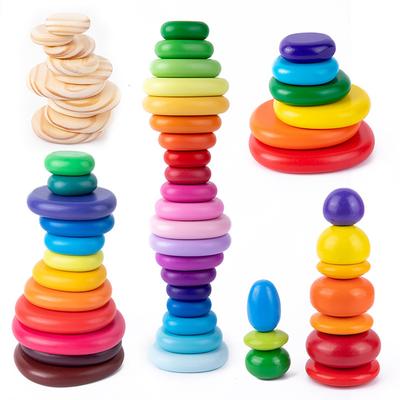Stacking Balance, Early Childhood Education Rainbow Stacked Stone Pebble Building Block Color Cognition Stacked Music Toys