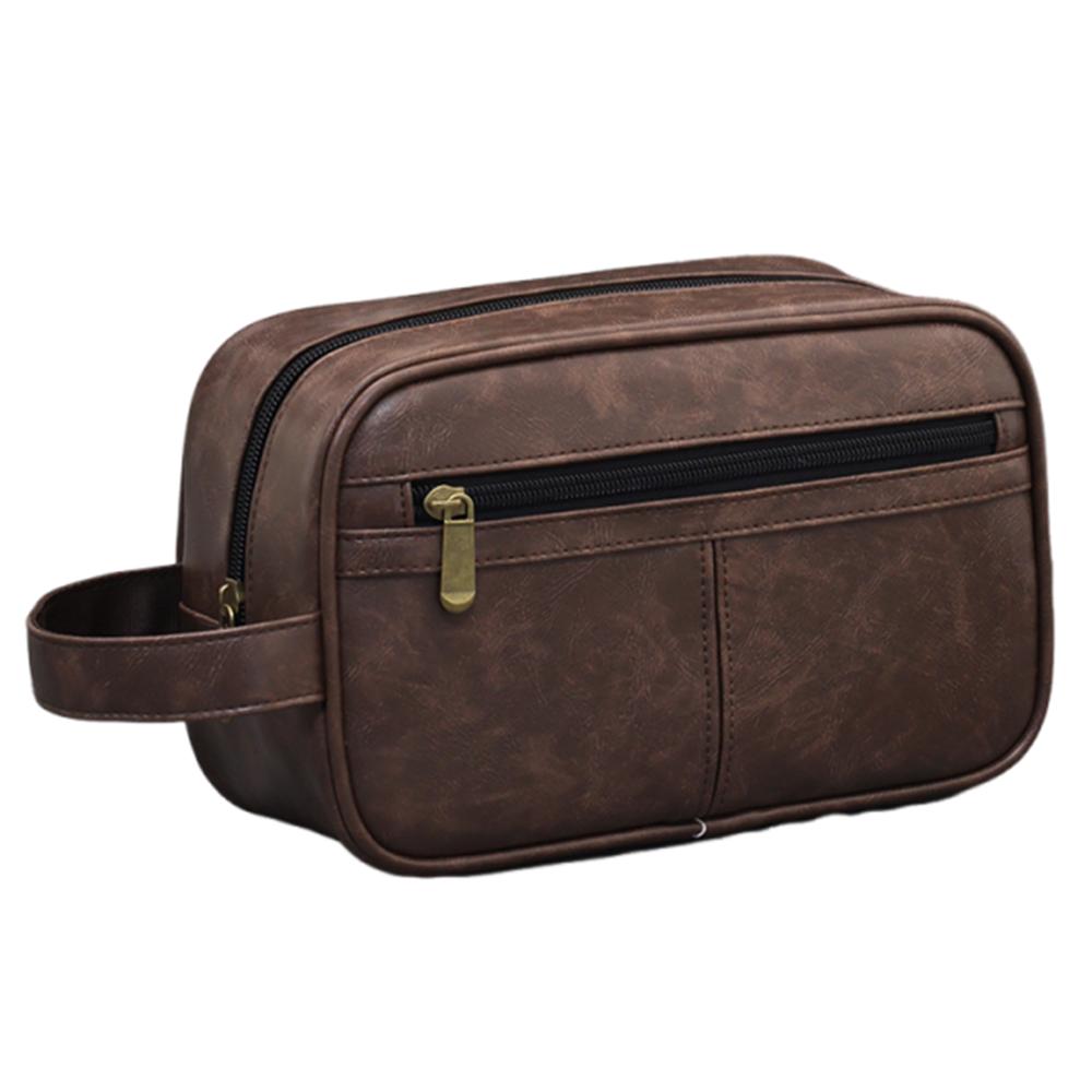 Multi Pocket Cosmetic Storage Bag Retro Travel Toiletry Bag Men Leather Wash Bag  Business Trips