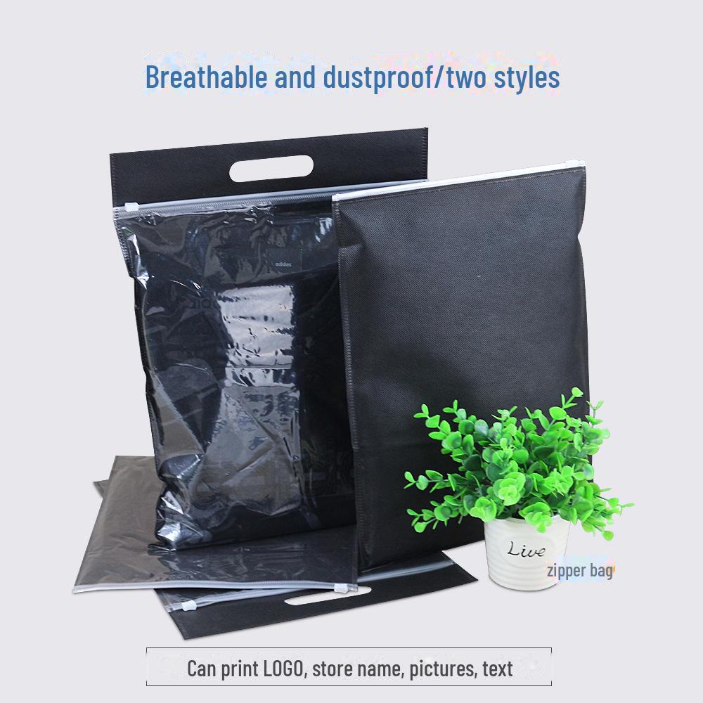 

Портативная сумка для одежды из нетканого материала на молнии - прозрачная, самогерметизирующаяся, для хранения свитеров with handle (35*27) чёрный