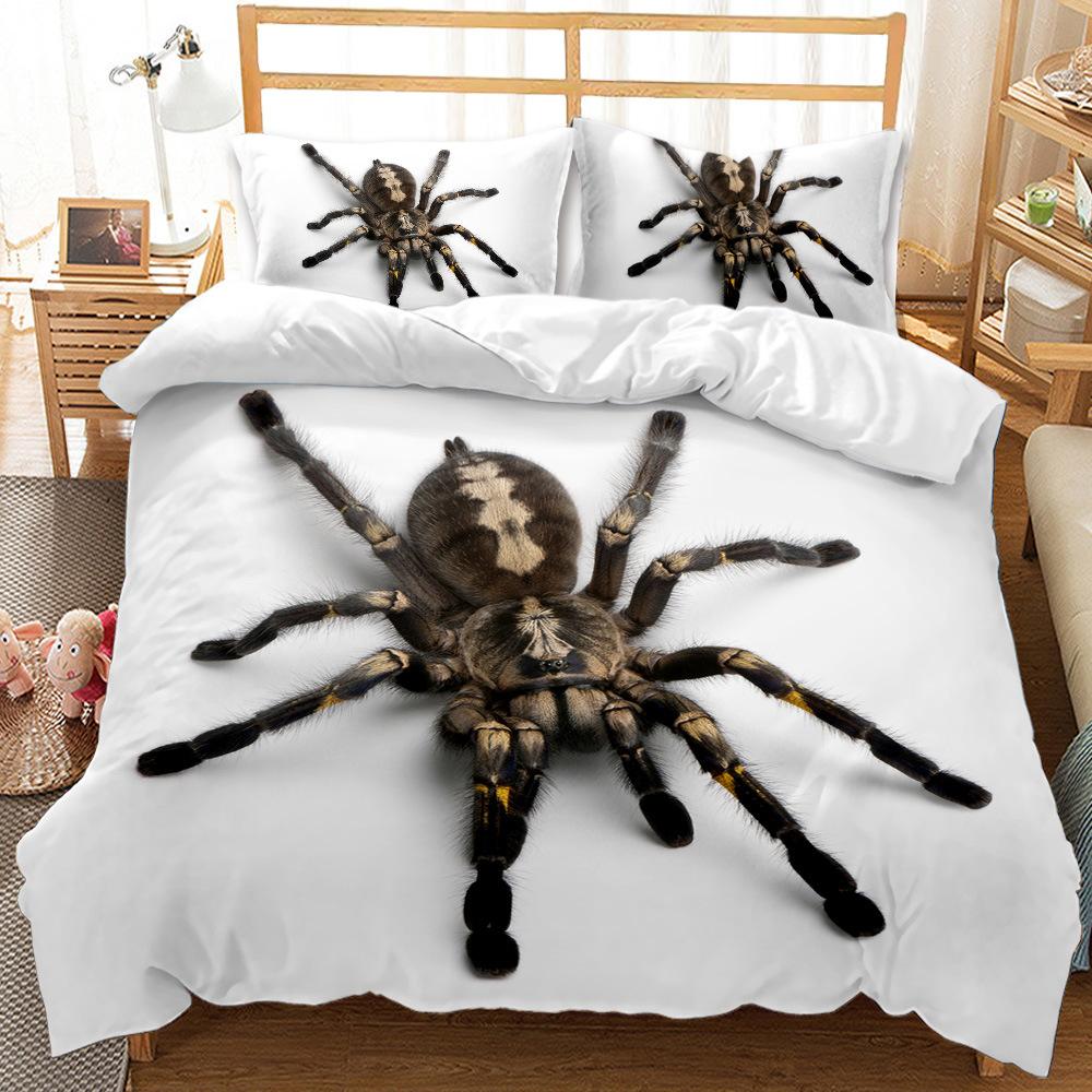 Comforter Tarantula Print Beddengoed Set Zwart Bruin Spider Dekbed Insect Thema Zachte Dekbedovertrek Voor Kinderen Tiener Wit