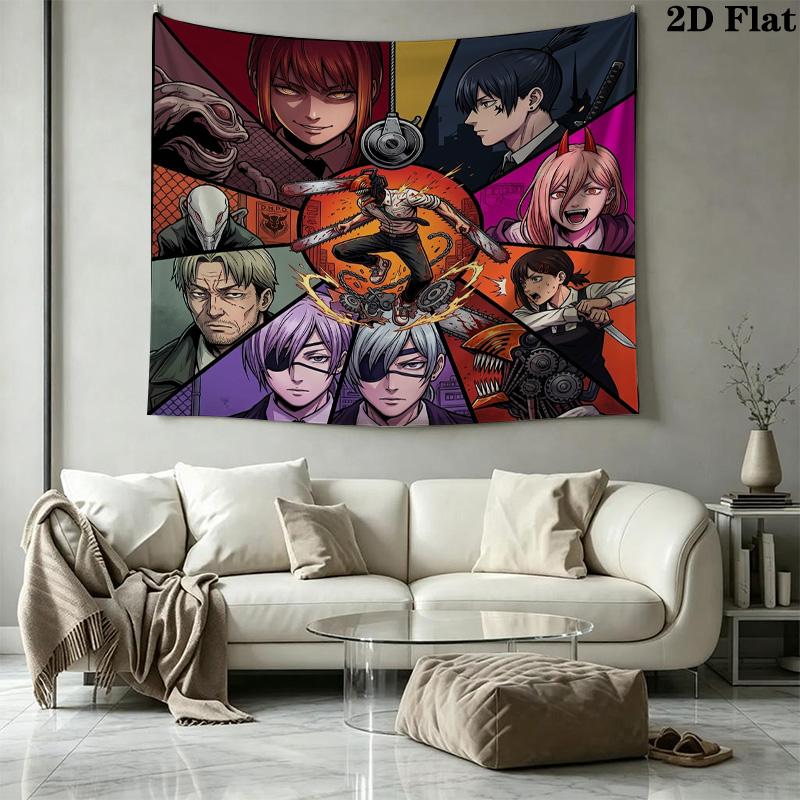 Chainsaw Man Wandteppich Ästhetisches Wandbehang Gedruckter Stoffdecke Dekorative Wandteppiche Für Schlafzimmer Wohnzimmer Heimdekoration