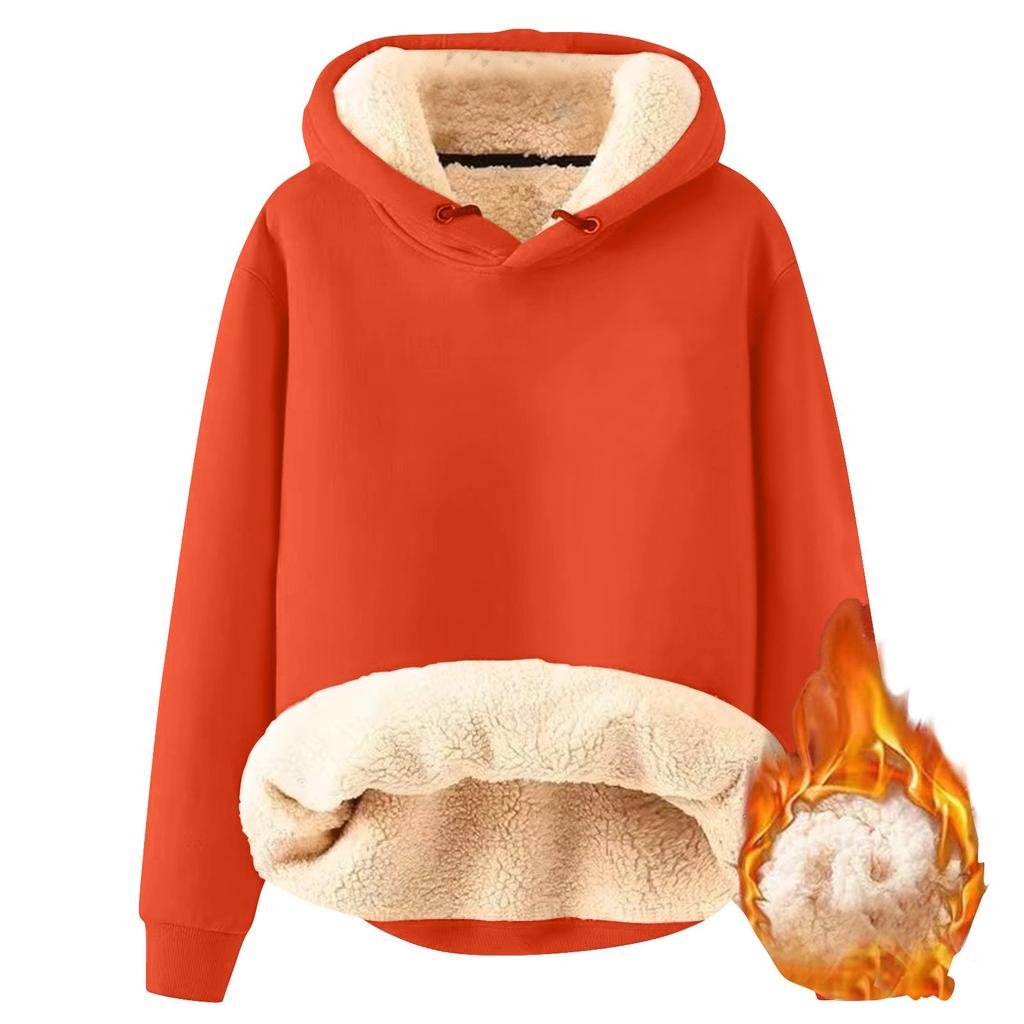 Women's Fashion Hooded Solid Colour Sweatshirt Padded Thickened Warm Loose Pullover Sweatshirt