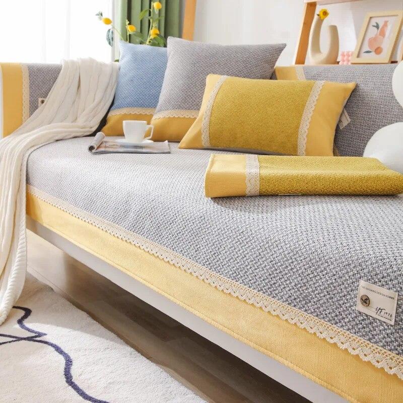 Cotton Color Block Linen Sofa Cover Non-slip Sofa Cushion Towel Home Decoration Carpet Simplicity Couch Cover for Living Room