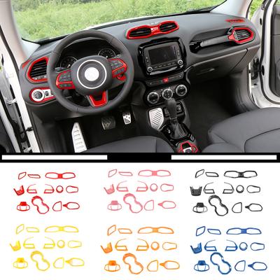 ABS רכב הגה מתג פנס קישוט טבעת מרכזית כיסוי פתח אוויר מדבקות לג'יפ Renegade 2017-2020 אביזרי חוץ לרכב