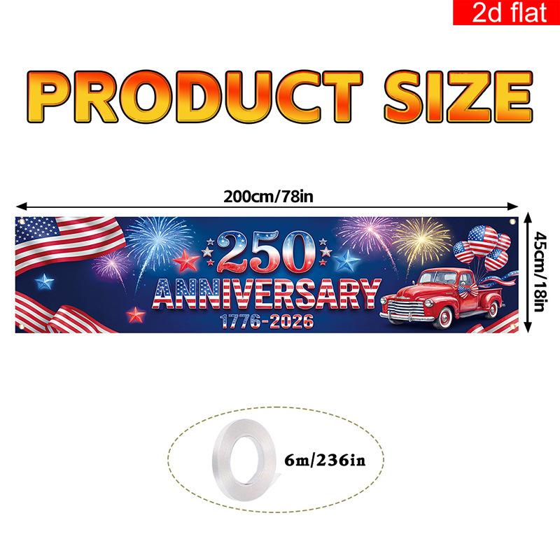 Usa 250th Anniversary Banner Large Patriotic Decorations Banner America 250 Years Yard Sign Vibrant 4th Of July Party Banner
