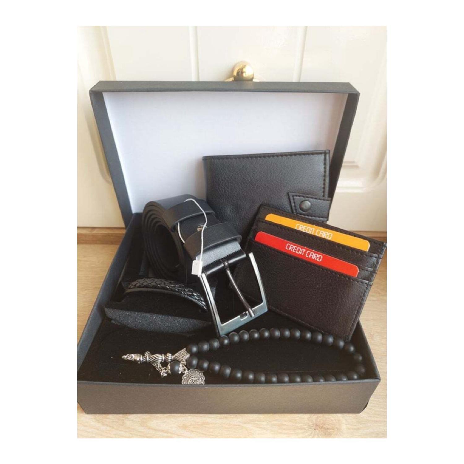 

Мужской черный кошелек-пояс с держателем кредитной карты и браслетом с четками чёрный