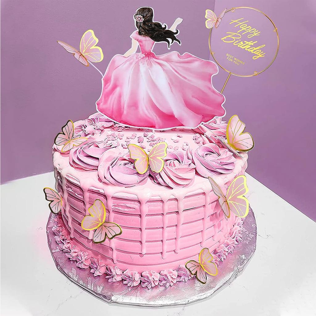 57Pcs Butterfly Happy Birthday Cake Toppers  Decorations Party Supplies with Metal Gold Happy Birthday Cake Topper for Wedding
