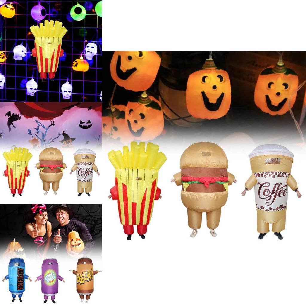 Lustiges und skurriles aufblasbares Kostüm Lustiges Soda-Getränkebecher-Hamburger-Pommes-Outfit für Halloween-Partys