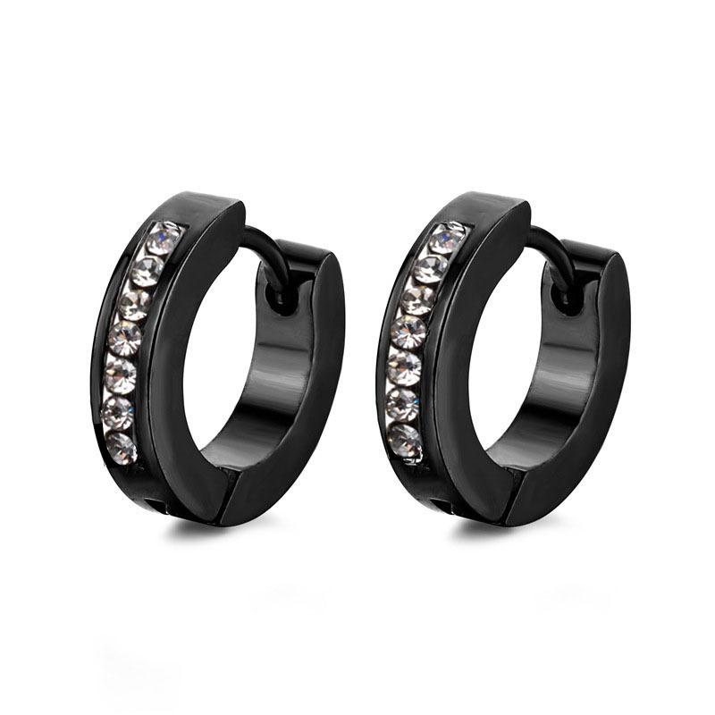 Punk Stainless Steel Hoops Earrings for Men Silver Color Crystal Earring Man Punk Style Cubic Zirconia Jewelry Male Accessories