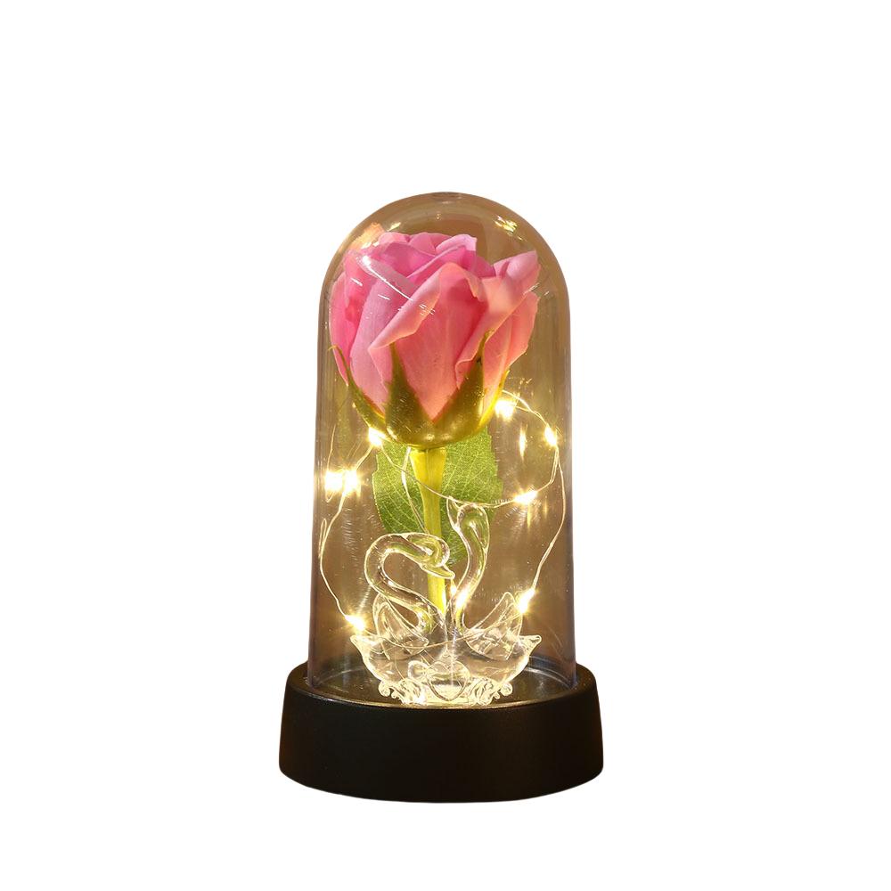 Enchanted Beauty And The Beast Rose Flower with Black Base LED Light In Glass Dome Valentine Christmas Gift Wedding Home Decor