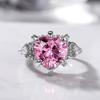 Cao Shi's Heart-Shaped Pink Zircon Diamond Ring - European & American Style for Weddings & Proposals