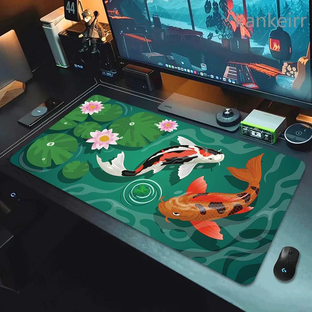 Koi Yinyang Black and White Mouse Pad Large Mausepad XL Deskmat Gray Keyboard Mouse Mat 1000x500 Carpet Extended Pads for Office