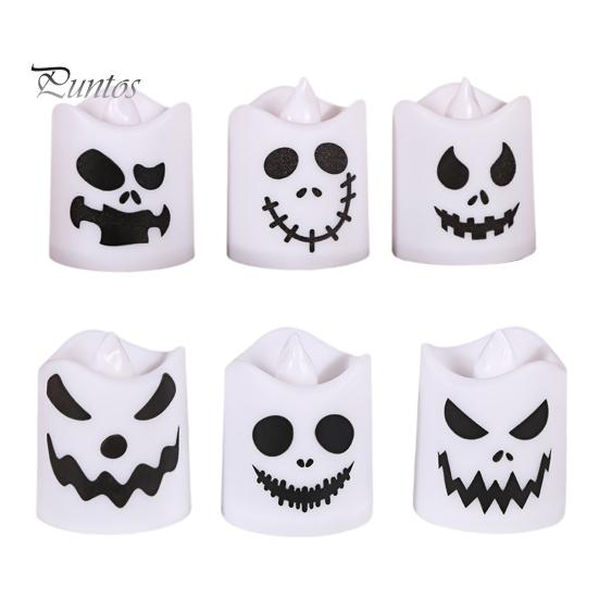 6Pcs Halloween Ghost Candle Light Plastic LED Ghost Face Electronic Flameless Candle Haunted House Prop for Home Party Decoration