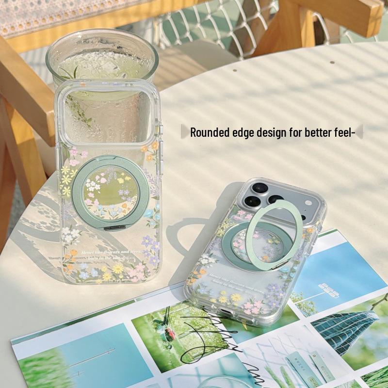 Spring Flowers 360° Stand Case for Apple 17 Pro Max, Compatible with 16 Pro & Dual-Layer 15 Pro