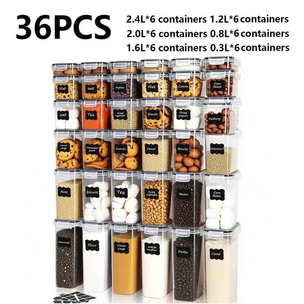 Airtight Food Storage Container 24 Pcs Clear Plastic Canister Set with Lids Labels for Kitchen Pantry Dry Grain Organization