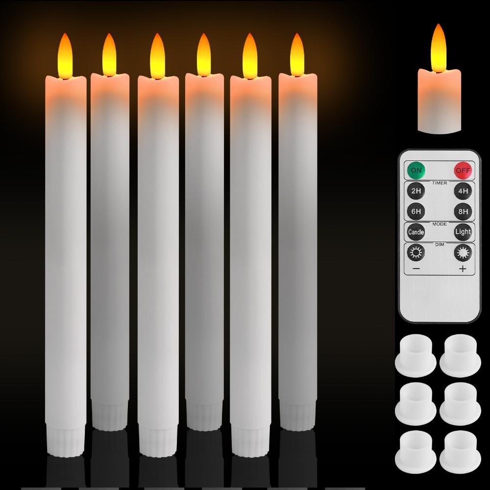 Pack of 6 LED Flameless Taper Candles Battery Operated Flickering Window Candle for Christmas Wedding Church Decor Party Supplie