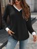 Women's Autumn/Winter V-Neck Color-Blocked Ribbed Sweater T-Shirt