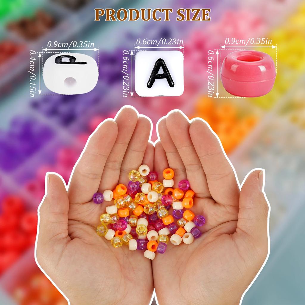 1977Pcs Pony Beads Kit for Bracelet Making 64 Colors 9mm Kandi Beads Set Plastic Pony Beads Bulk with 375pcs Letter Beads