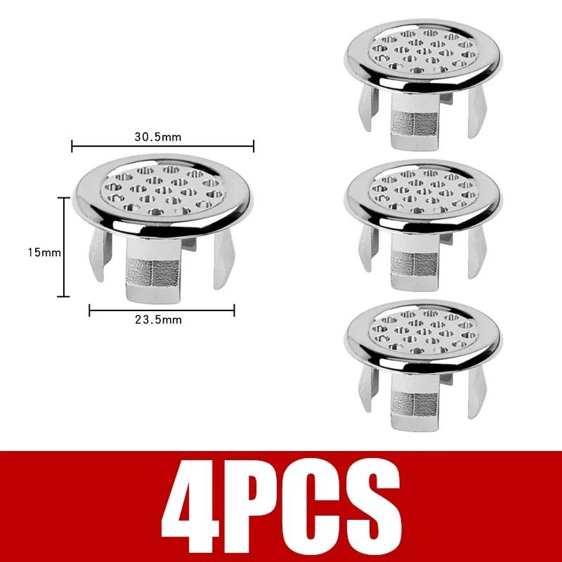 4PCS Plastic Bathroom Kitchen Basin Sink Overflow Cover Ring Insert Replacement Chrome Hole Round Drain Cap Basin Accessory