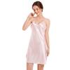 Women’s Summer Thin Loungewear Sexy V-Neck Backless Slip Dress Solid Satin Sleepwear Sleeveless Lace Trim Cami