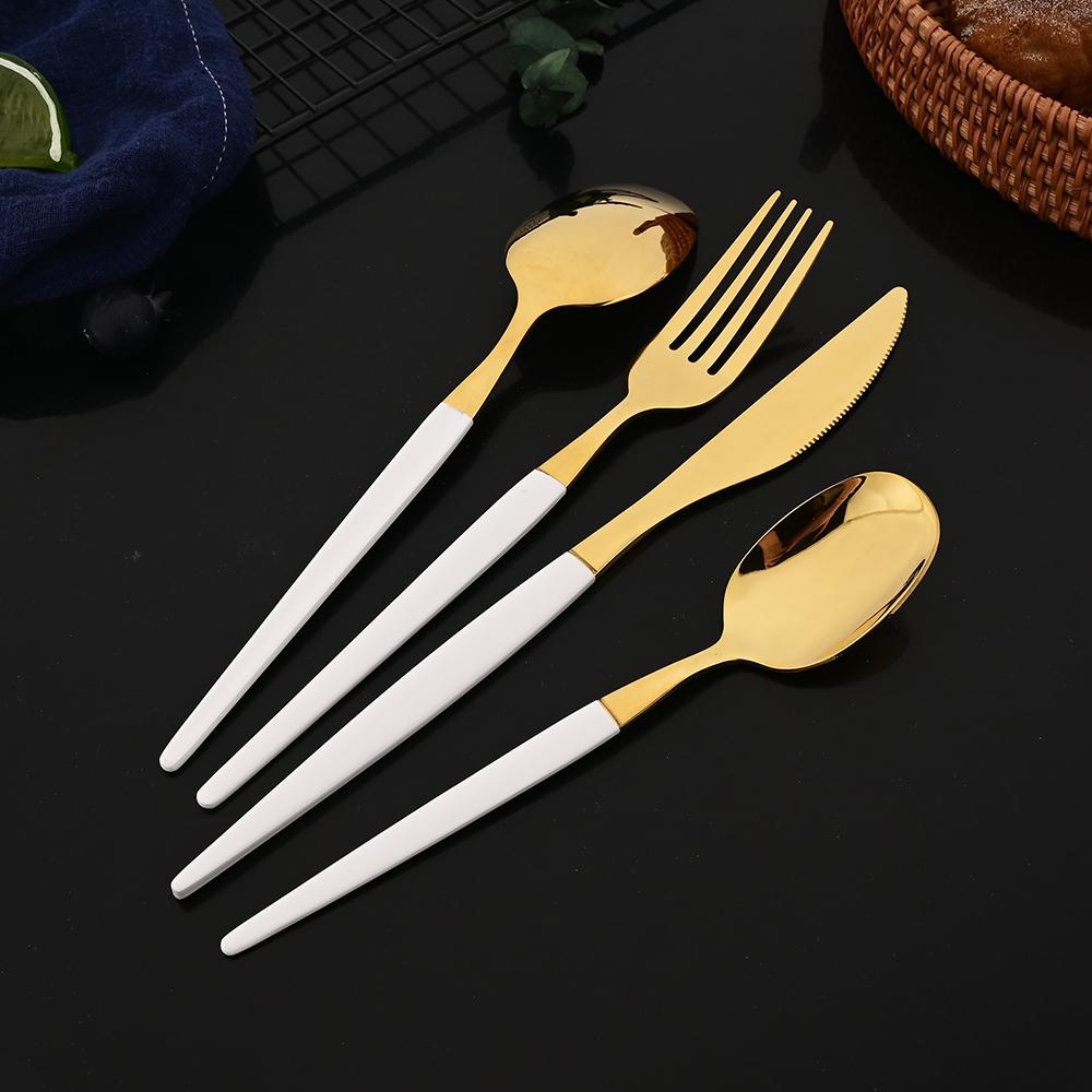 20-teiliges goldenes Geschirrset Edelstahl Tafelgeschirr Steakmesser Gabel Löffel Teelöffel Essstäbchen Besteckset Küchenbesteck