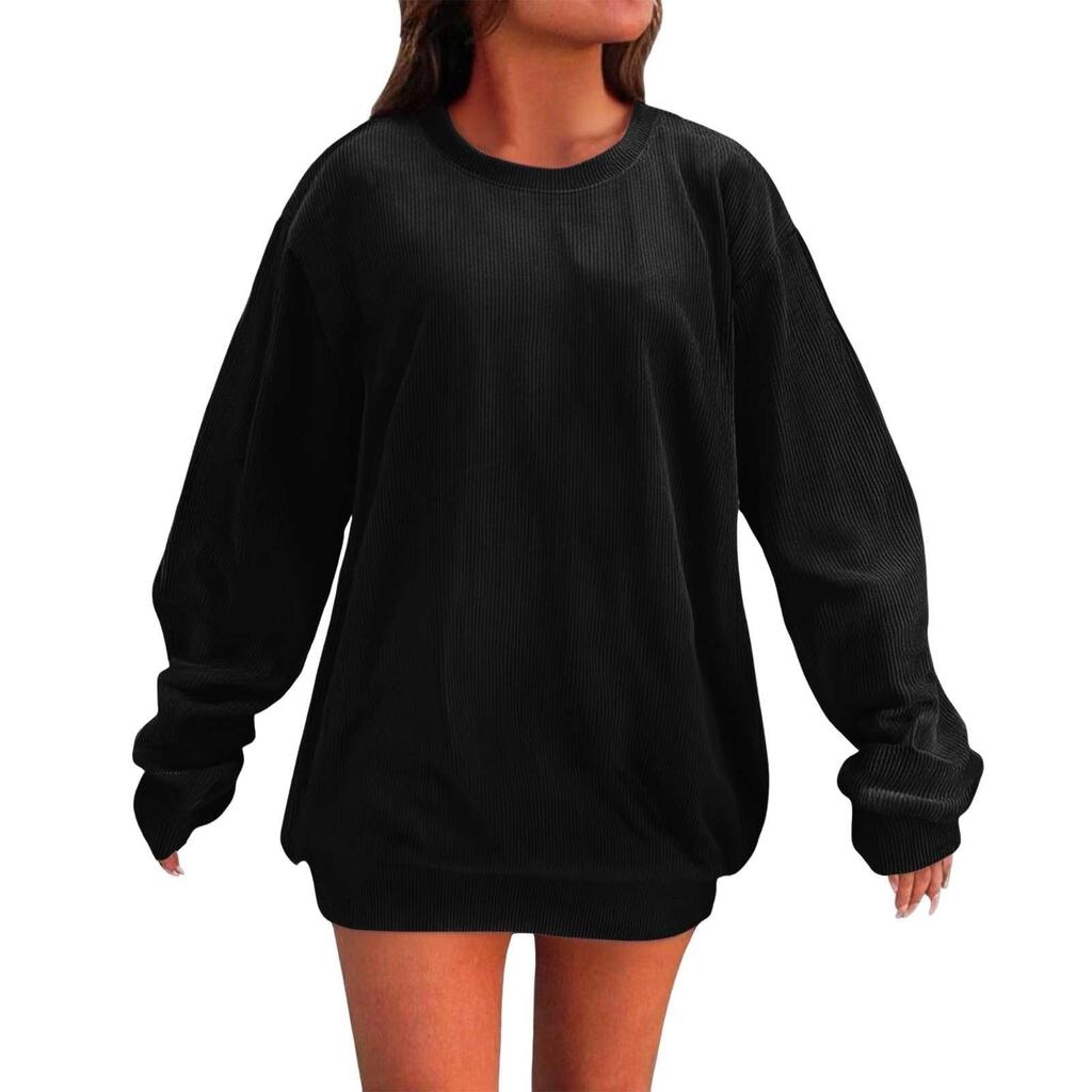 Women's Loose Long Sleeved Round Neck Pocket Sportswear Casual Pullover Sweatshirt