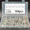 184pcs M6 Stainless Steel Beveled Flat Head Hex Socket Head Screws, Flange Nuts, Furniture Screws, Bed Repair Screws