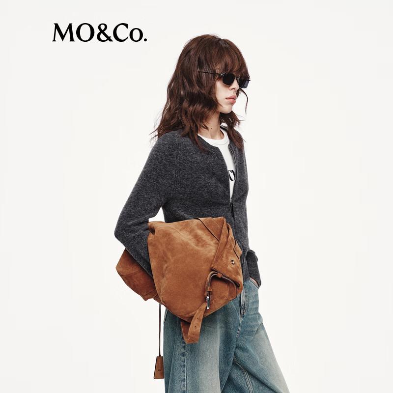MO&Co. Wool-Blend Zip-Up Knit Cardigan