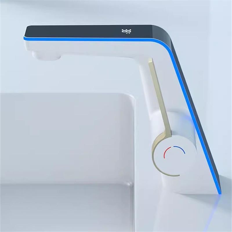 Brushed Gold LED Bathroom Faucet Gray Sink Mixer Cold Hot Water Mixer Sink Tap Digital Display White Deck Mounted  Black Tap