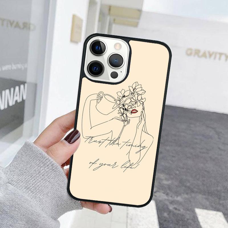 Line Art Sketch Flower Girl Phone Case For iPhone 17 Air 15 16 Cover  11 13 14 Pro Max 12 Plus Max Fundas